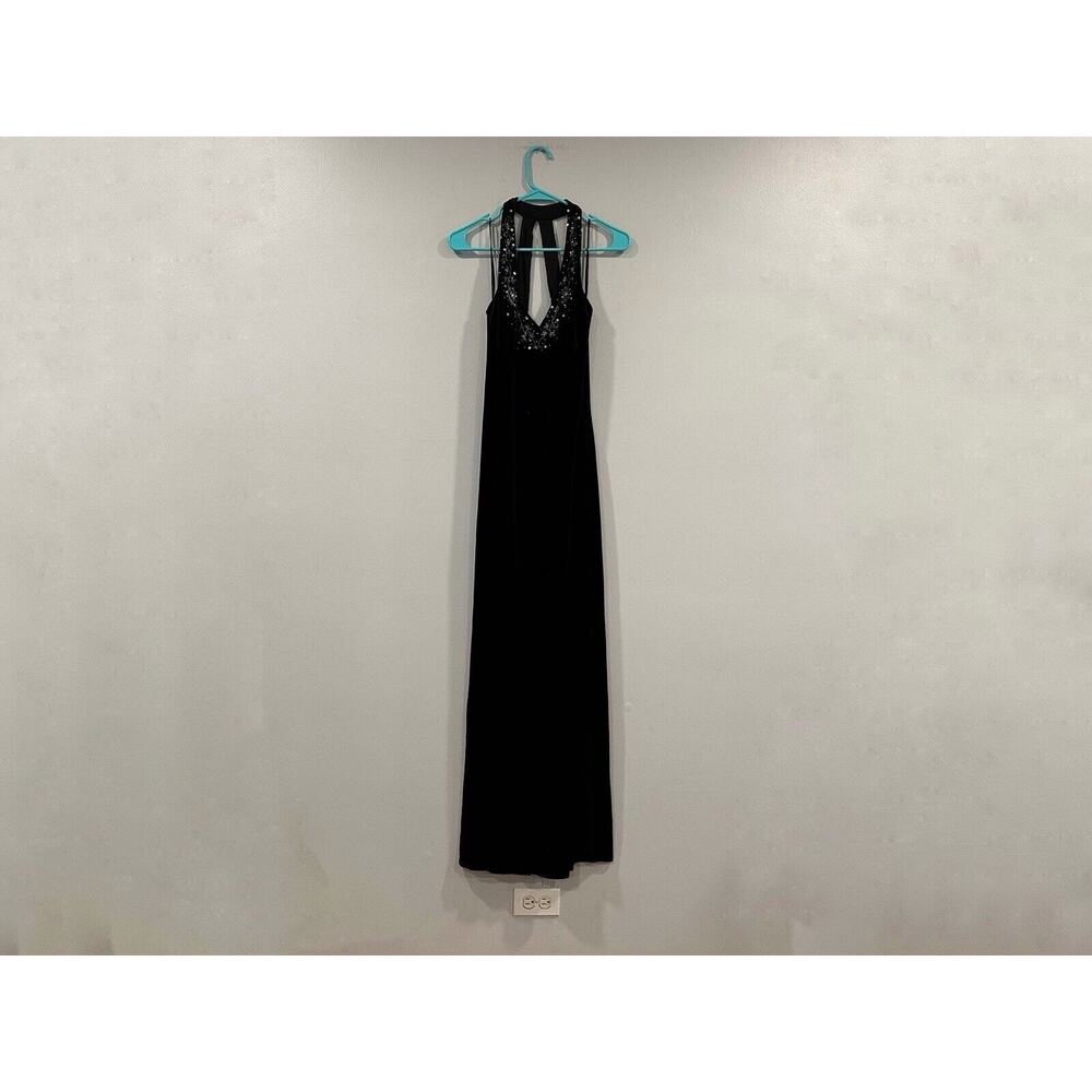 Dave Johnny Black Velvet Beaded Y2K Vintage VTG Gown 11/12 Back Slit